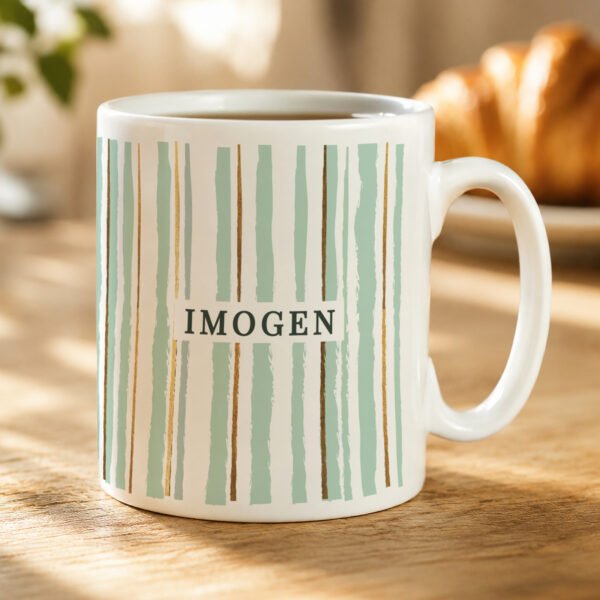 Personalised Green Striped Design Ceramic Mug