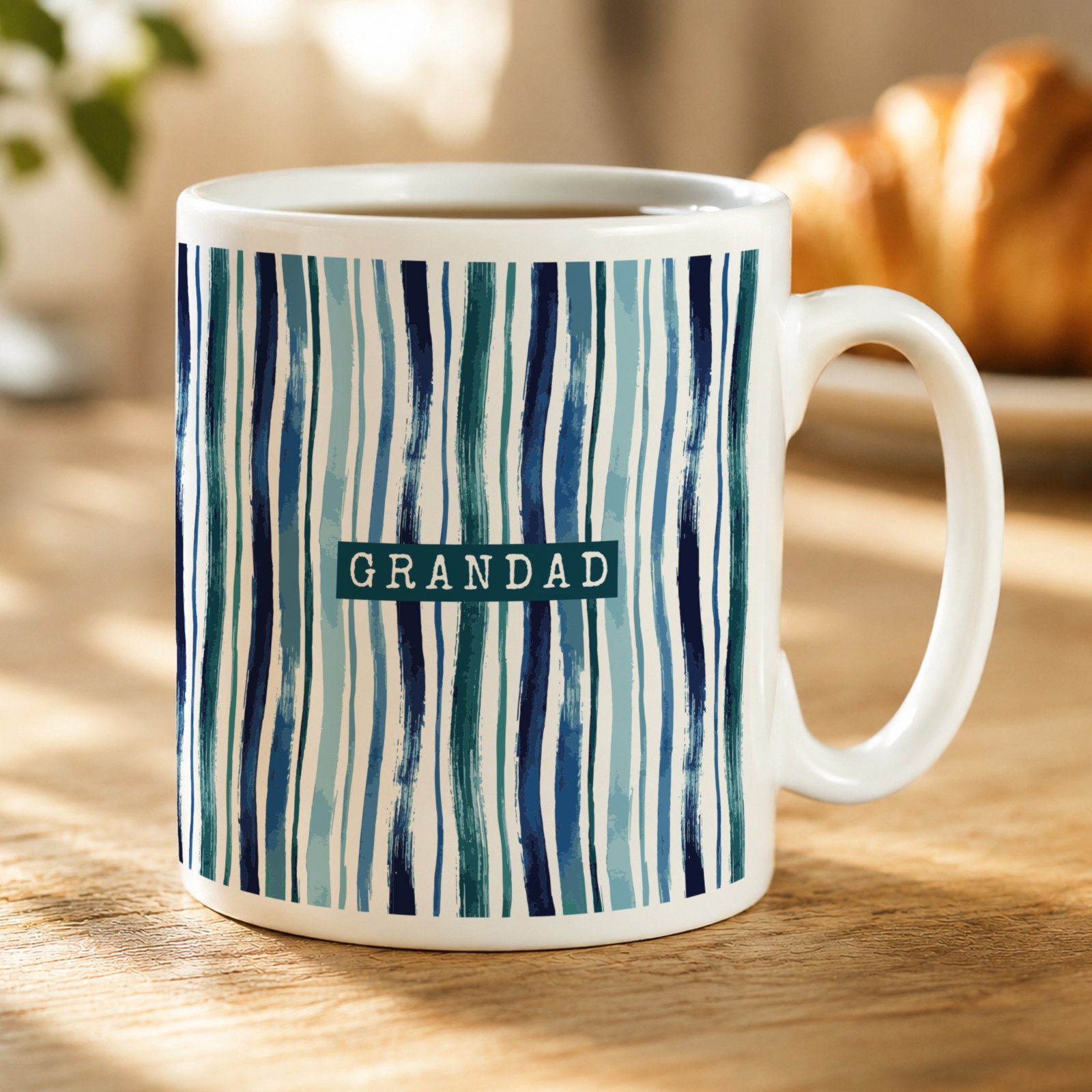 P0805P93 Personalised Blue Striped Design Ceramic Mug Personalised Blue Striped Design Ceramic Mug - Image 1