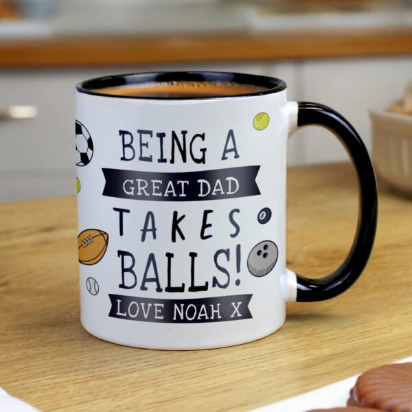 Personalised 'Takes Balls' Black Handled Ceramic Mug