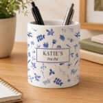 Personalised Blue Floral Design White Ceramic Storage Pot