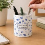 Personalised Blue Floral Design White Ceramic Storage Pot - Image 3