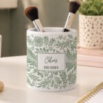 Personalised Green Botanical Leaves Design White Ceramic Storage Pot - Image 2