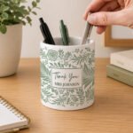 Personalised Green Botanical Leaves Design White Ceramic Storage Pot - Image 3