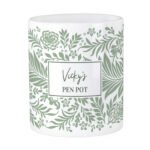 Personalised Green Botanical Leaves Design White Ceramic Storage Pot - Image 4