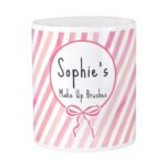 Personalised Pink Stripes & Bow Design White Ceramic Storage Pot - Image 4