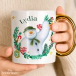 Personalised The Snowman Christmas Wishes Gold Handled Ceramic Mug - Image 3
