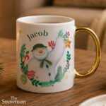 Personalised The Snowman Christmas Wishes Gold Handled Ceramic Mug - Image 4
