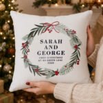Personalised Green Christmas Wreath Design Filled Cushion - Image 2