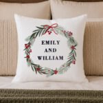 Personalised Green Christmas Wreath Design Filled Cushion - Image 3