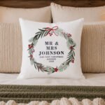 Personalised Green Christmas Wreath Design Filled Cushion - Image 4