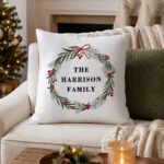 Personalised Green Christmas Wreath Design Filled Cushion - Image 5