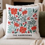 Personalised Christmas Poinsettia Design Filled Cushion