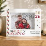 Personalised 'Merry Christmas' 7x5 Landscape White Plastic Box Photo Frame