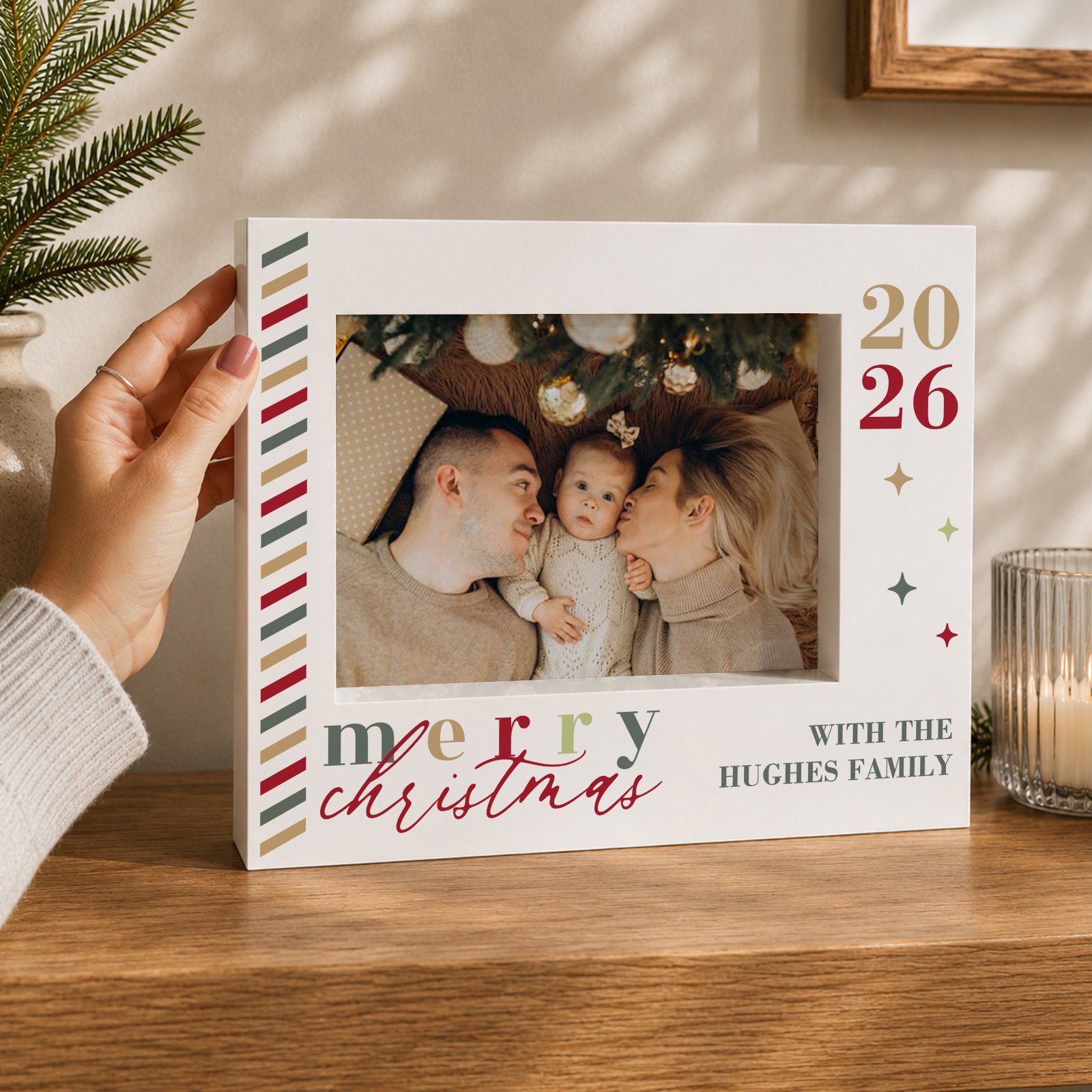 Personalised 'Merry Christmas' 7x5 Landscape White Plastic Box Photo Frame - Image 2