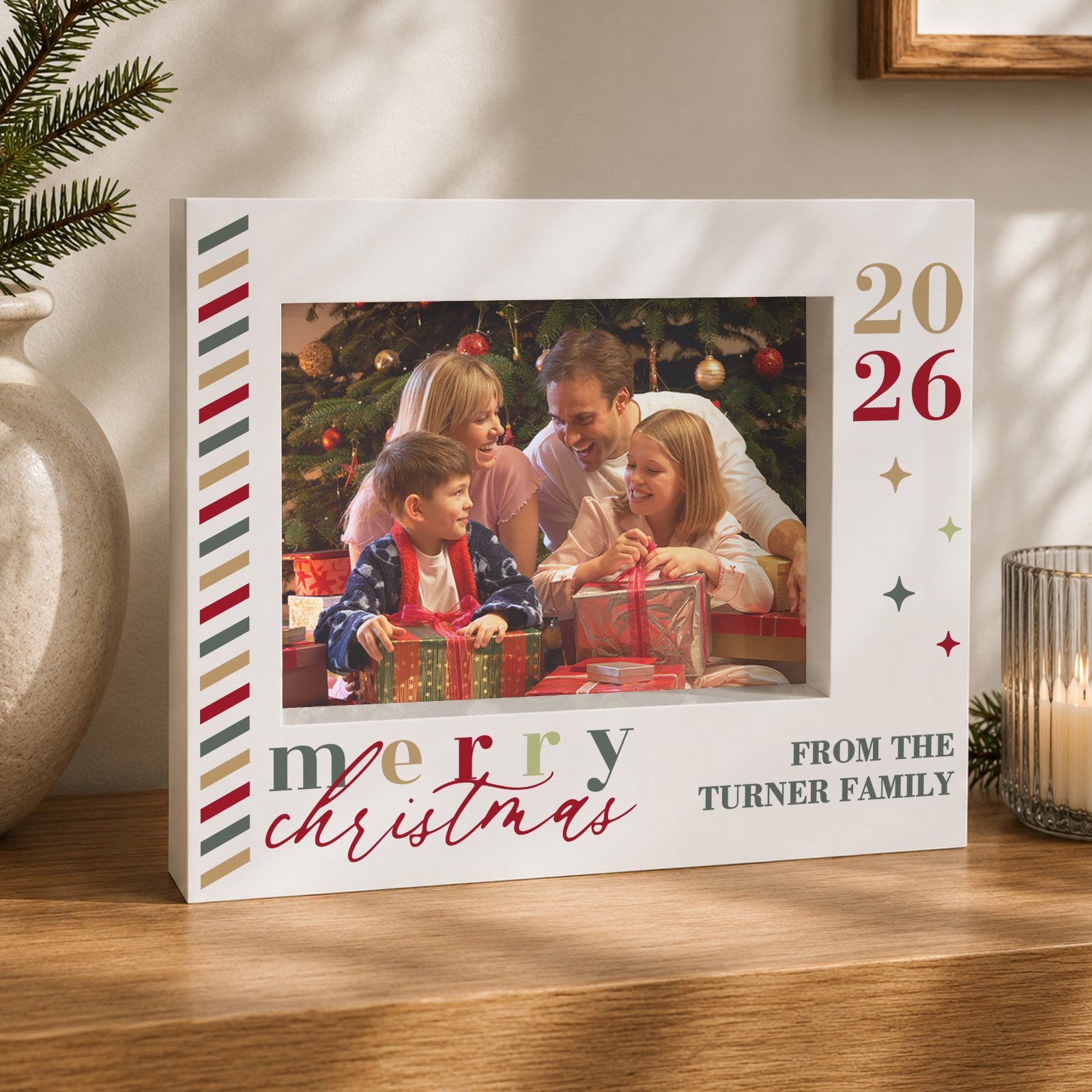 Personalised 'Merry Christmas' 7x5 Landscape White Plastic Box Photo Frame - Image 3