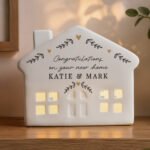 Personalised Black & Gold Wreath Design Ceramic LED Light-up House Ornament