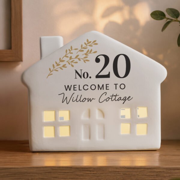 Personalised House Number Design Ceramic LED Light-up House Ornament