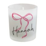 Personalised Pink Bow Motif Scented Frosted Glass Jar Candle - Image 4