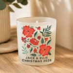 Personalised Poinsettia Design Scented Frosted Glass Jar Candle