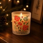 Personalised Poinsettia Design Scented Frosted Glass Jar Candle - Image 2
