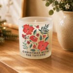 Personalised Poinsettia Design Scented Frosted Glass Jar Candle - Image 3