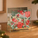 Personalised Poinsettia Design Mirrored Glass Tea Light Candle Holder