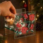 Personalised Poinsettia Design Mirrored Glass Tea Light Candle Holder - Image 2