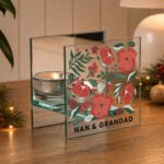 Personalised Poinsettia Design Mirrored Glass Tea Light Candle Holder - Image 3