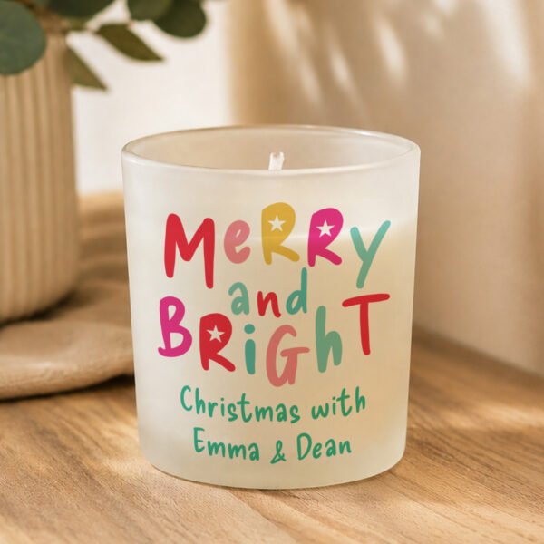 Personalised 'Merry and Bright' Christmas Scented Frosted Glass Jar Candle