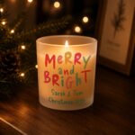 Personalised 'Merry and Bright' Christmas Scented Frosted Glass Jar Candle - Image 2