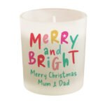 Personalised 'Merry and Bright' Christmas Scented Frosted Glass Jar Candle - Image 4