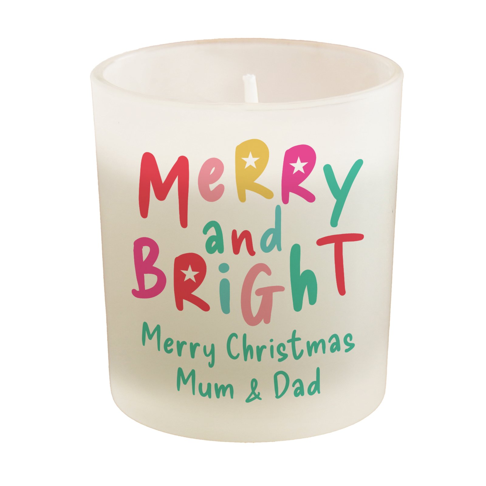 Personalised 'Merry and Bright' Christmas Scented Frosted Glass Jar Candle - Image 4