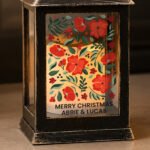 Personalised Christmas Poinsettia Design Rustic Black Plastic Light-up Lantern - Image 2