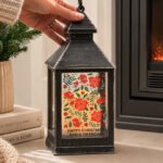 Personalised Christmas Poinsettia Design Rustic Black Plastic Light-up Lantern - Image 3