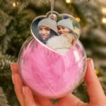 Personalised Photo Upload Pink Feather Glass Christmas Bauble - Image 2