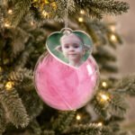 Personalised Photo Upload Pink Feather Glass Christmas Bauble - Image 3