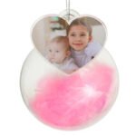 Personalised Photo Upload Pink Feather Glass Christmas Bauble - Image 4