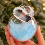 Personalised Photo Upload Blue Feather Glass Christmas Bauble - Image 2