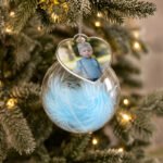 Personalised Photo Upload Blue Feather Glass Christmas Bauble - Image 3