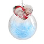 Personalised Photo Upload Blue Feather Glass Christmas Bauble - Image 4