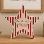 Personalised Candy Cane Stripes Design Christmas Rustic Wooden Star Decoration