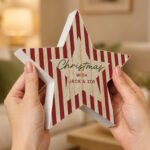Personalised Candy Cane Stripes Design Christmas Rustic Wooden Star Decoration - Image 2