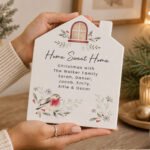 Personalised Any Message Robin Motif Christmas Wooden House Ornament - Image 2