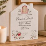 Personalised Any Message Robin Motif Christmas Wooden House Ornament - Image 3