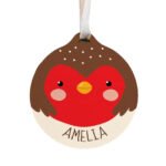 Personalised Cartoon Robin Round Wooden Christmas Bauble - Image 3