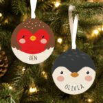 Personalised Cartoon Penguin Round Wooden Christmas Bauble - Image 4