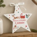 Personalised Santa & Reindeer Design Wooden Star Christmas Decoration - Image 3