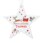 Personalised Santa & Reindeer Design Wooden Star Christmas Decoration - Image 4