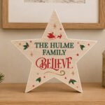 Personalised 'Believe' Christmas Rustic Wooden Star Decoration
