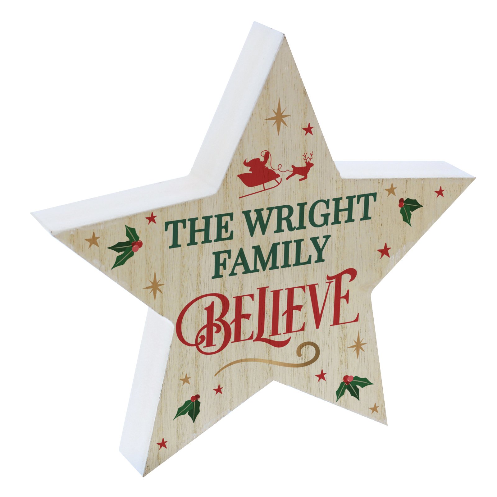 Personalised 'Believe' Christmas Rustic Wooden Star Decoration - Image 4